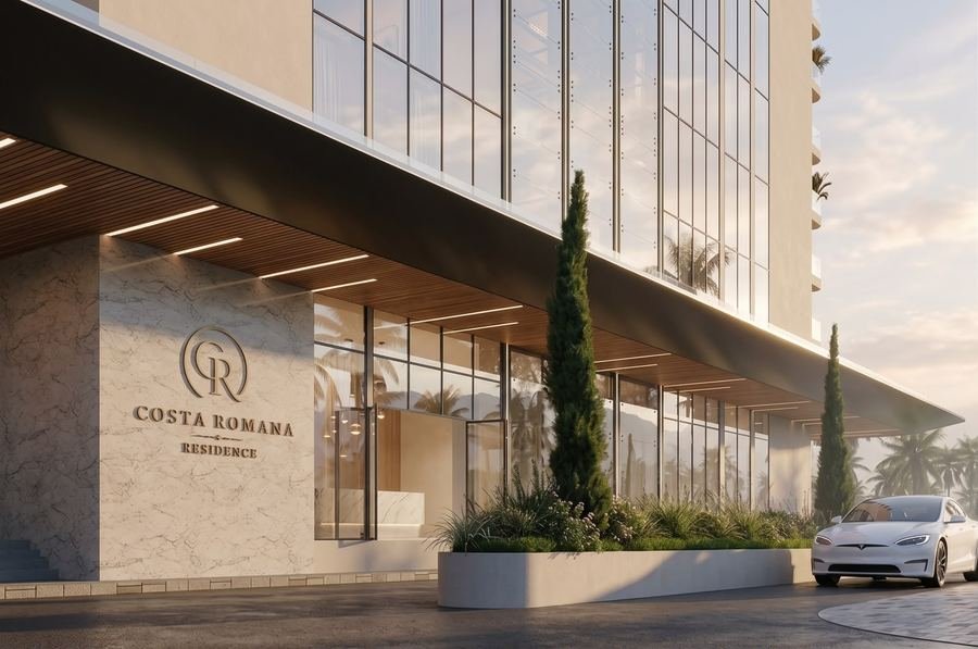 Marble entrance with Costa Romana crest