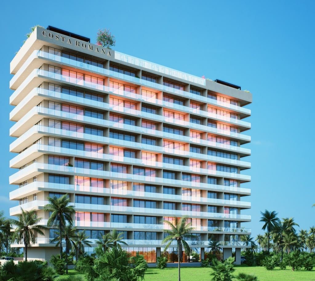 Ocean-facing facade at sunrise